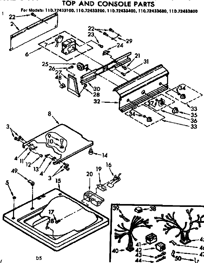 Kenmore 11072433600 top and console parts diagram