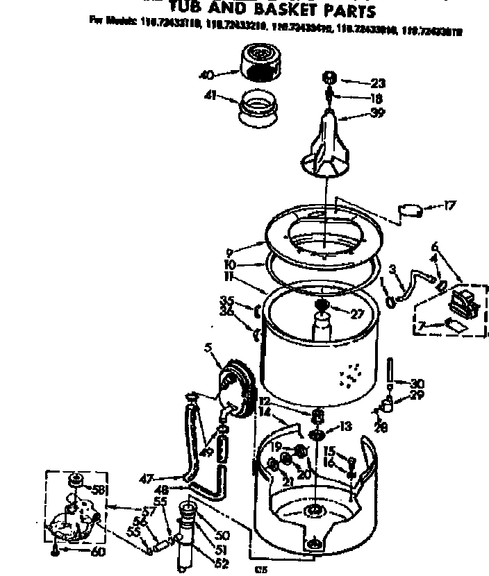Kenmore 11072433610 tub and basket parts diagram