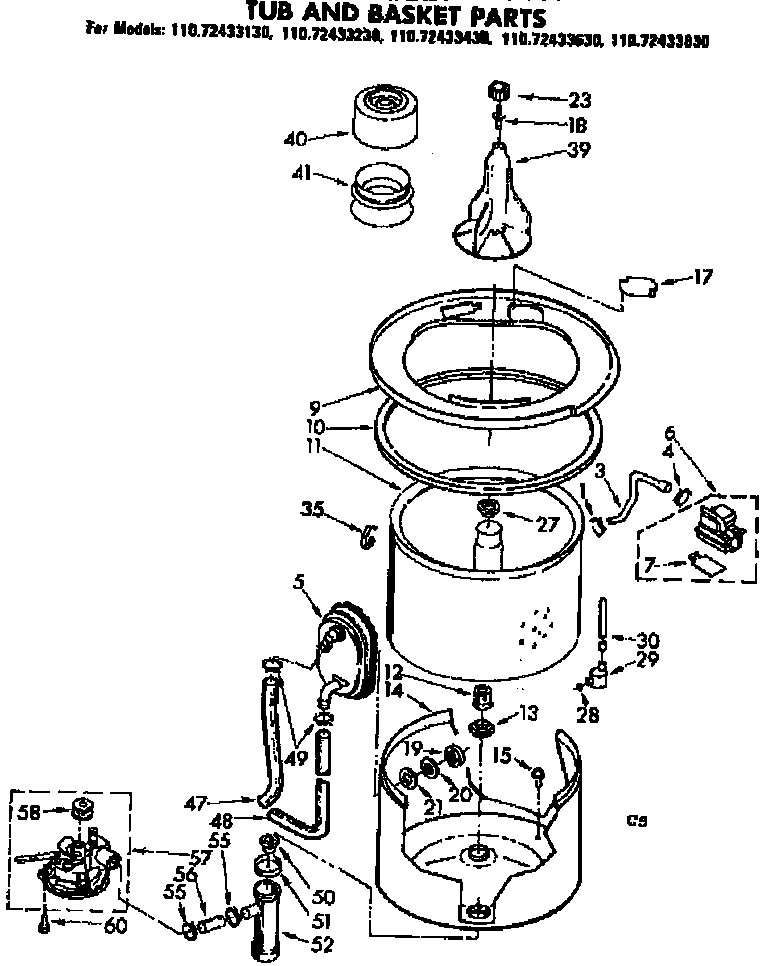 Kenmore 11072433130 tub and basket parts diagram