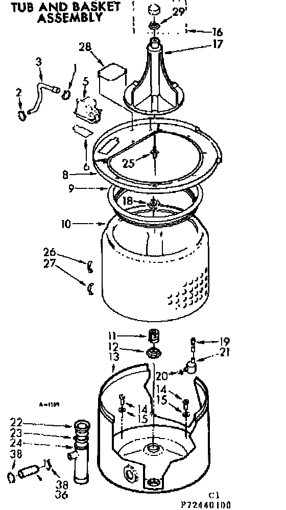 Kenmore 11072440400 tub and basket asm diagram