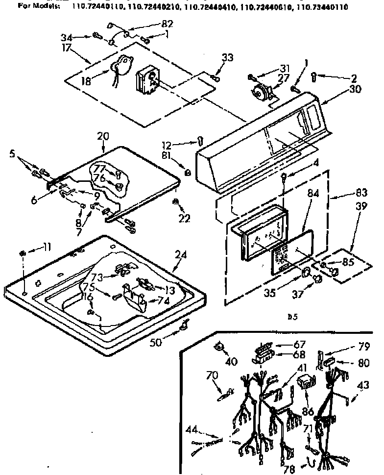 Kenmore 11073440110 top and console assembly diagram