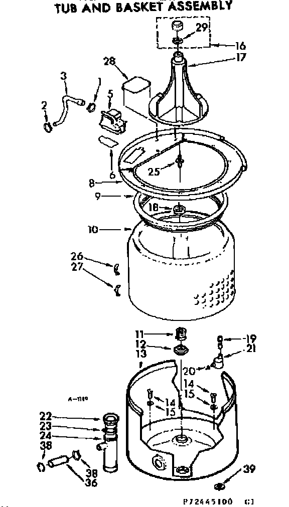 Kenmore 11073445100 tub & basket assm diagram