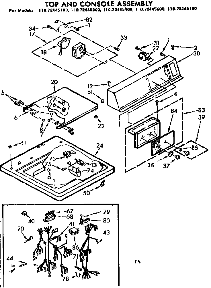 Kenmore 11073445100 top & console assm diagram