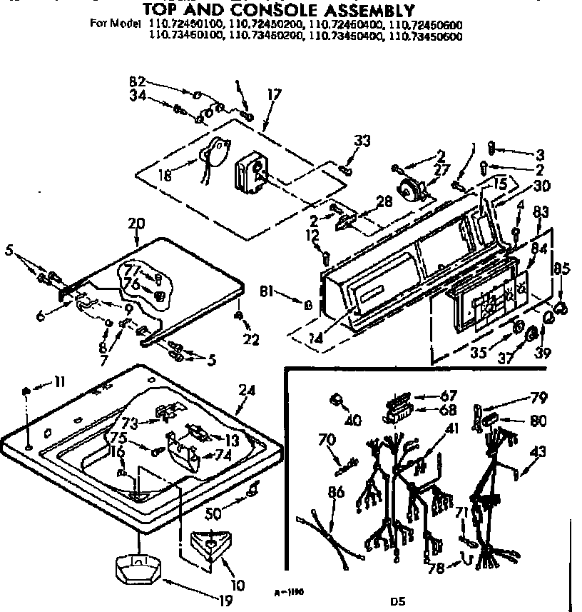 Kenmore 11072450600 top and console asm diagram