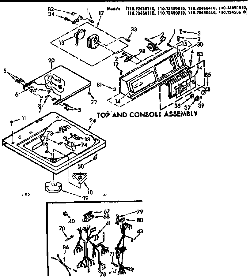 Kenmore 11072450410 top and console assembly diagram