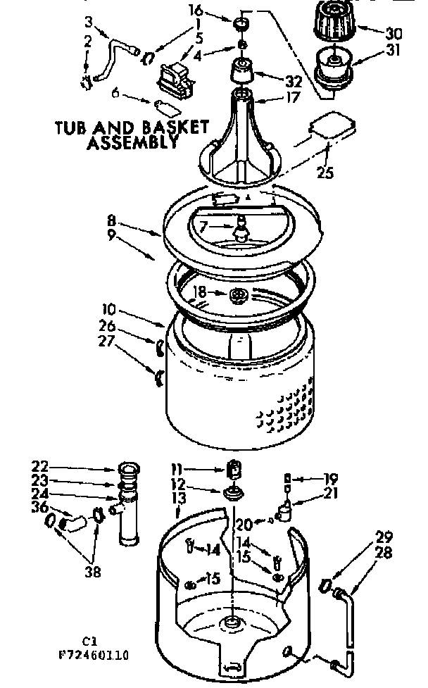 Kenmore 11073460410 tub and basket assembly diagram