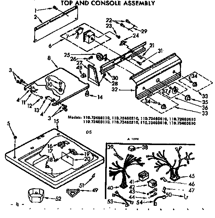 Kenmore 11073460410 top and console assembly diagram