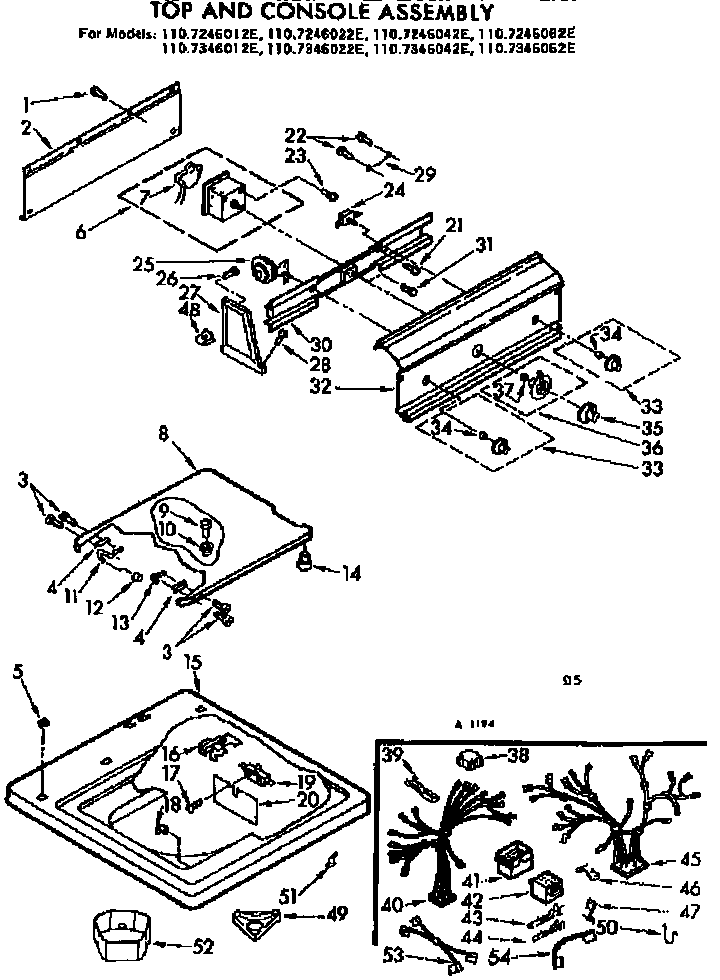 Kenmore 1107346042E top and console assembly diagram