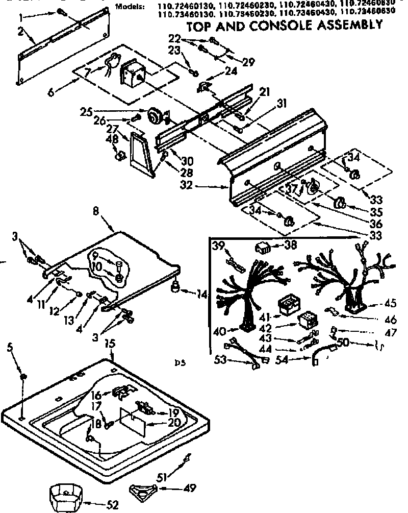 Kenmore 11073460430 top and console assembly diagram