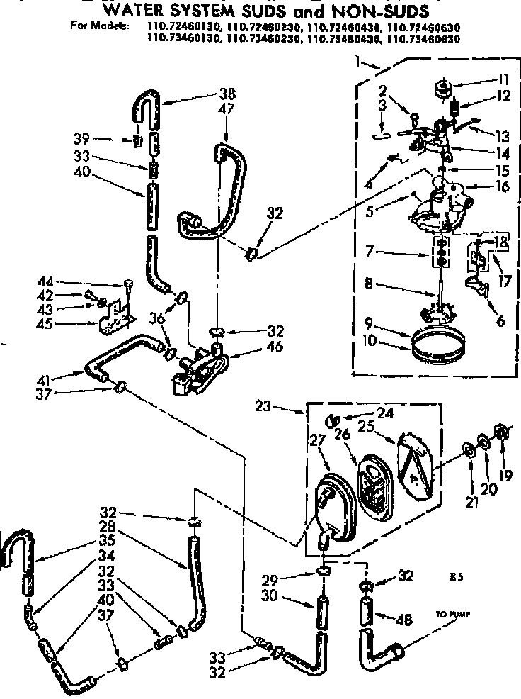 Kenmore 11073460430 water system suds and non-suds diagram