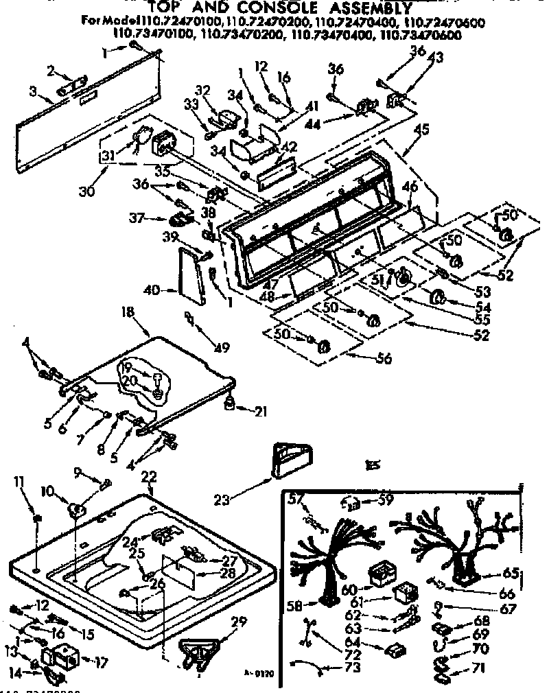Kenmore 11073470400 top & console assembly diagram