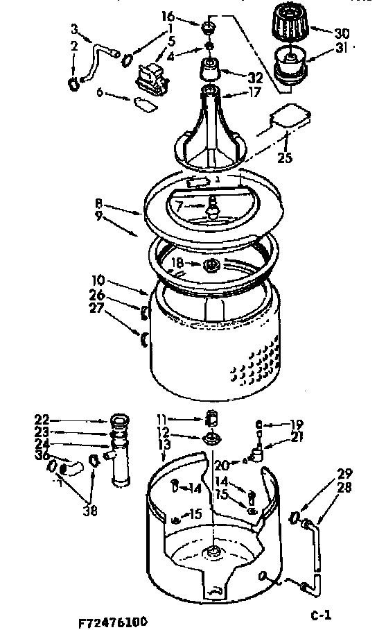Kenmore 11072476400 tub and basket assembly diagram