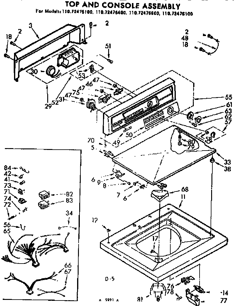 Kenmore 11072476400 top and console assembly diagram