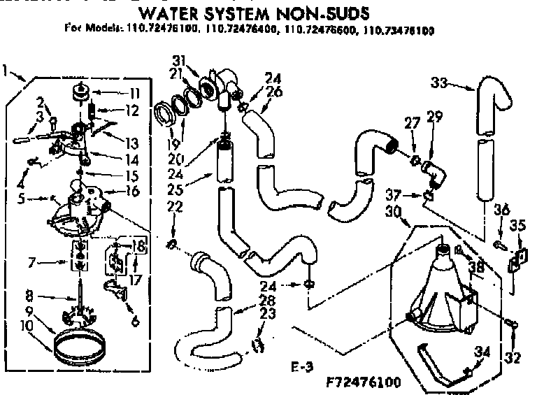 Kenmore 11072476400 water system non-suds diagram