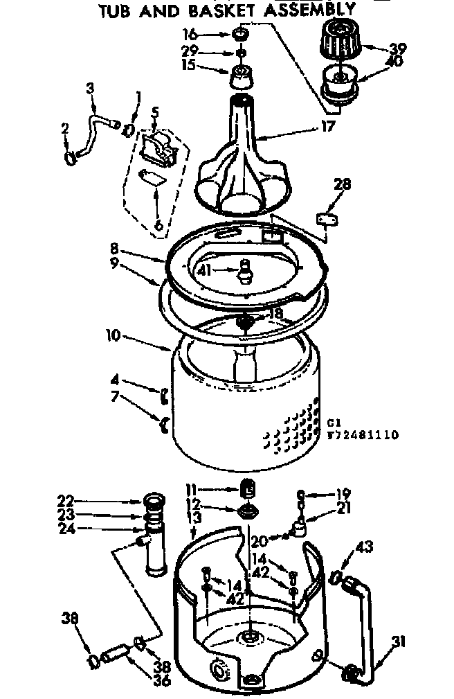 Kenmore 11072481410 tub and basket assembly diagram
