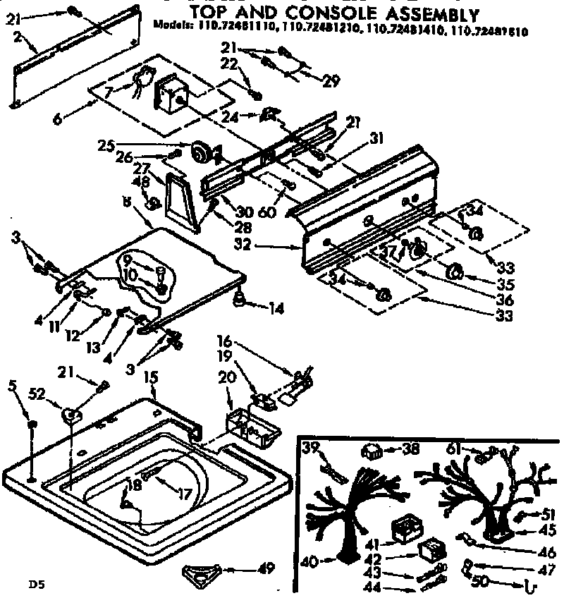 Kenmore 11072481410 top and console assembly diagram