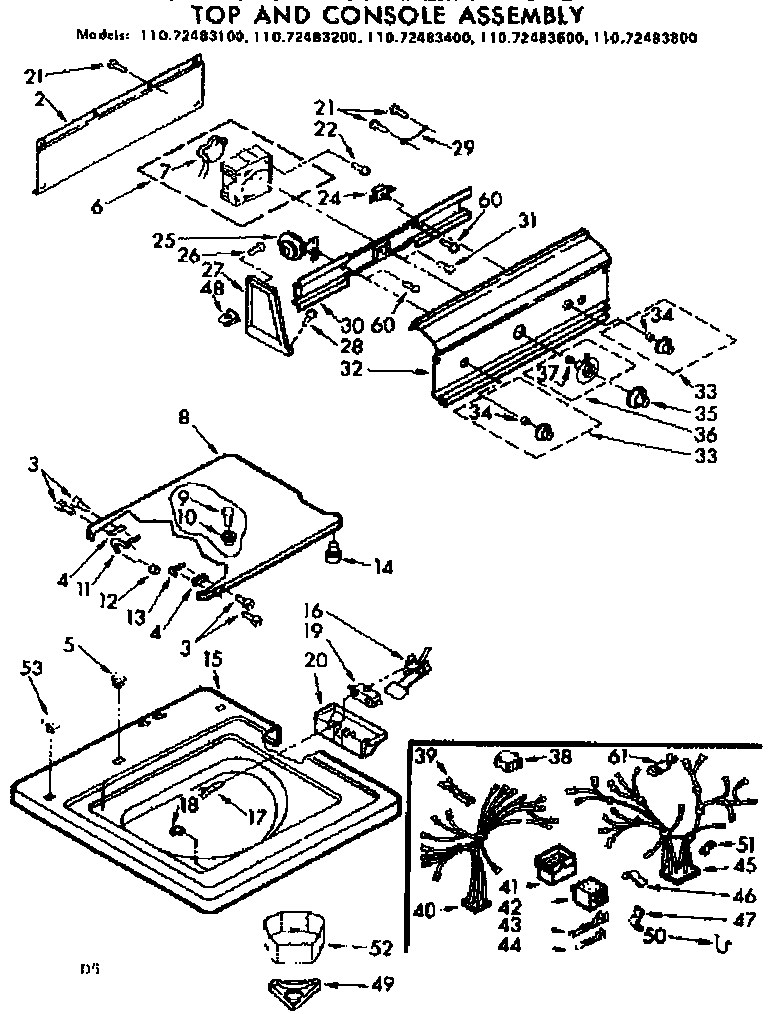 Kenmore 11072483800 top and console parts diagram