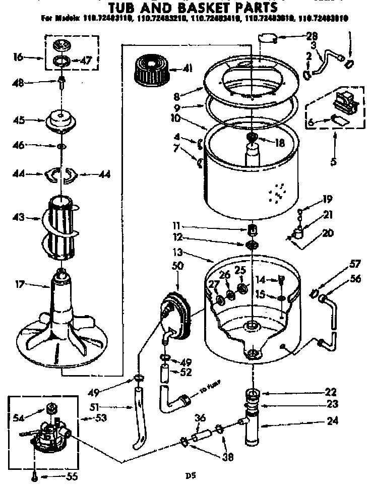 Kenmore 11072483810 tub and basket parts diagram