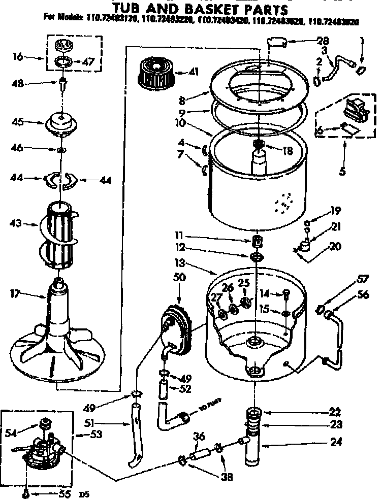 Kenmore 11072483620 tub and basket parts diagram