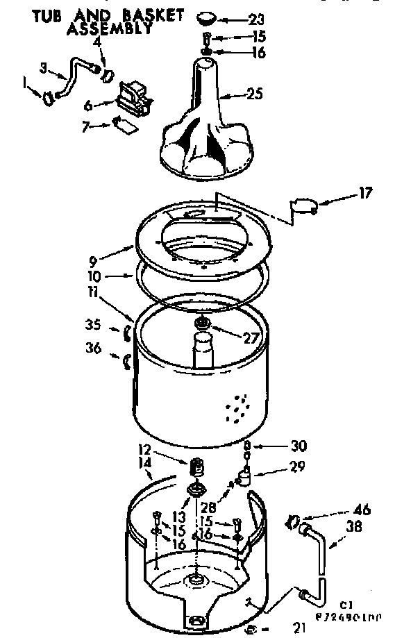 Kenmore 11072490400 tub and basket asm diagram
