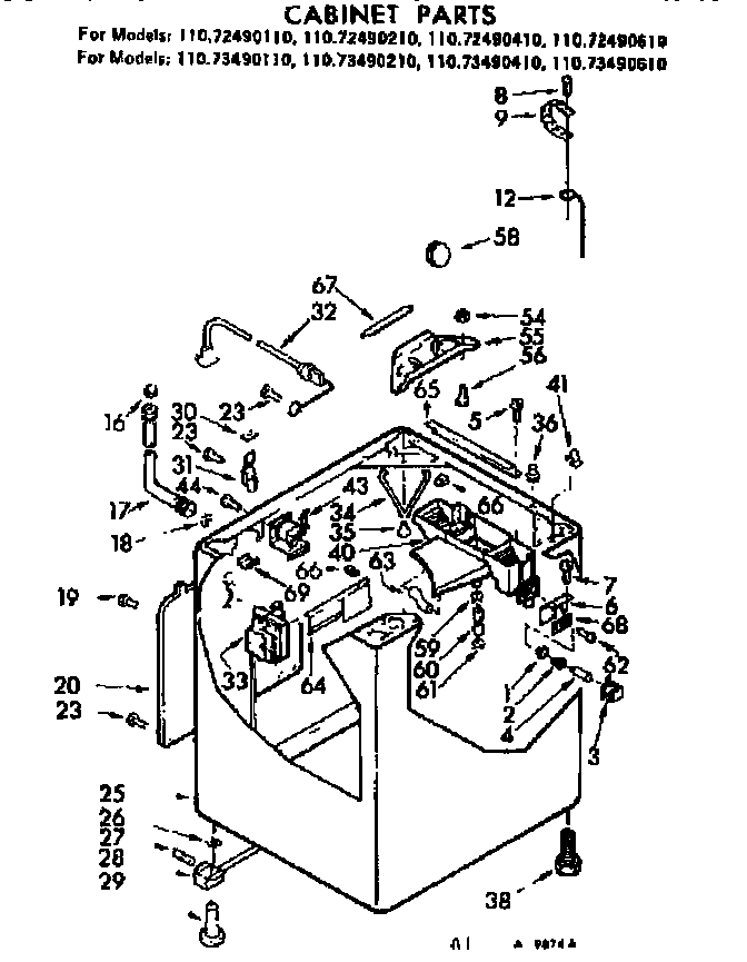Kenmore 11073490610 cabinet parts diagram