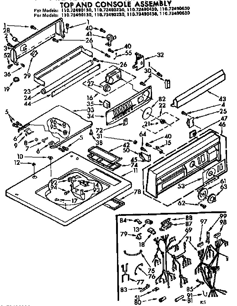 Kenmore 11072490430 top and console assembly diagram