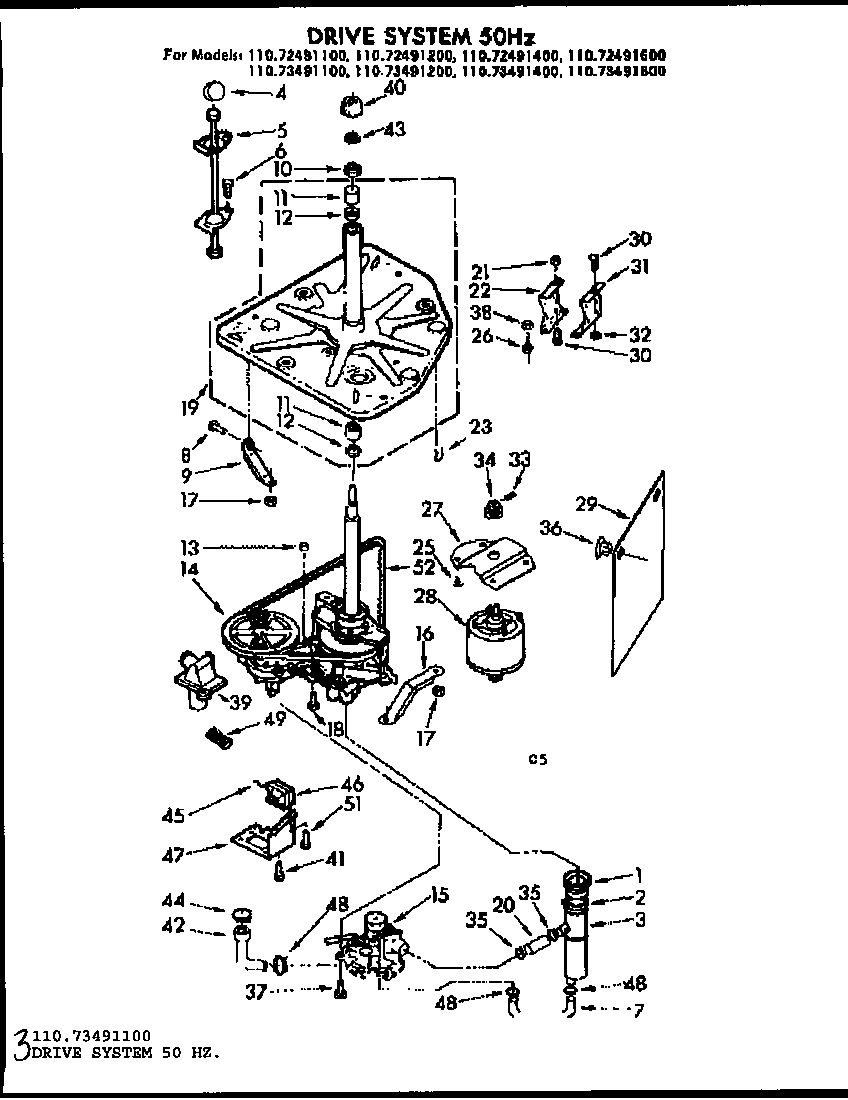 Kenmore 11072491200 drive system 50 hz. diagram