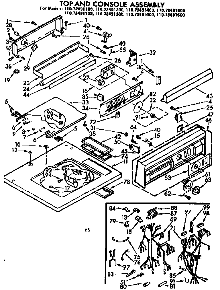 Kenmore 11072491200 top and console assembly diagram