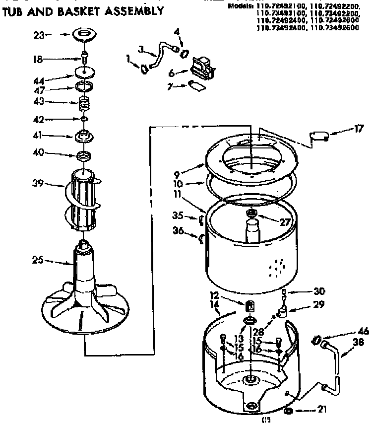 Kenmore 11072492100 tub and basket assembly diagram