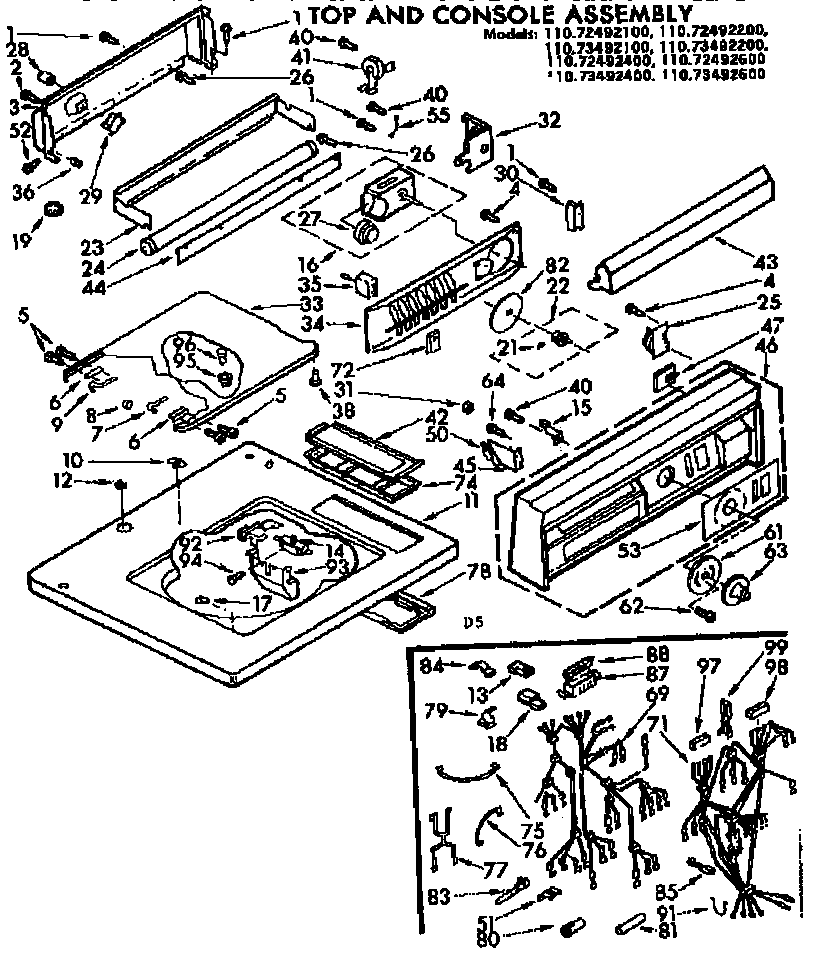 Kenmore 11072492100 top and console assembly diagram