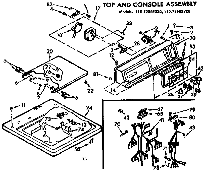 Kenmore 11072562720 top and console assembly diagram