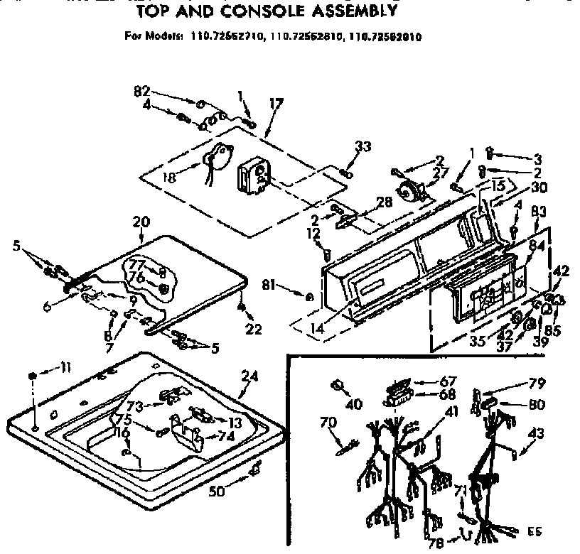 Kenmore 11072562910 top and console asm diagram