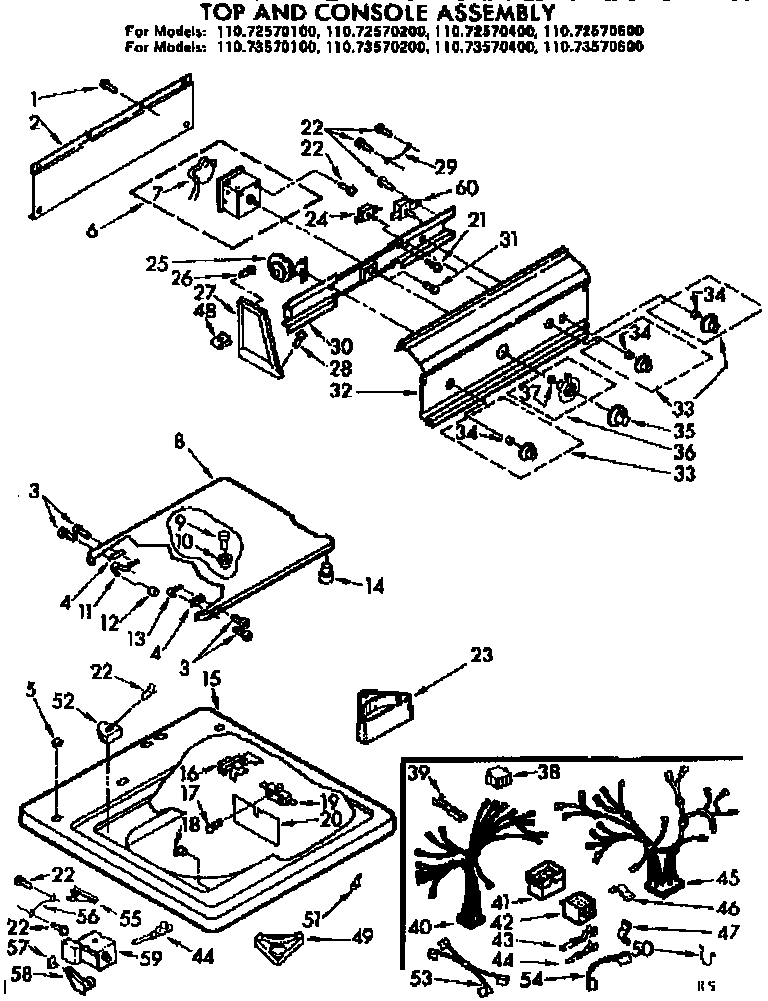 Kenmore 11072570400 top and console assembly diagram