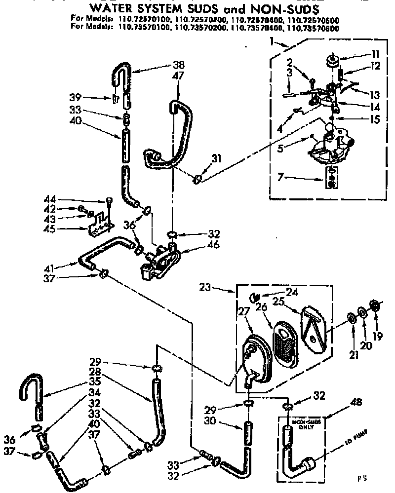 Kenmore 11072570400 water system suds and non-suds diagram