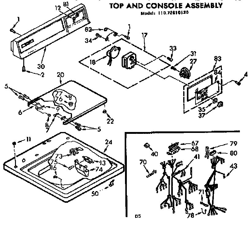 Kenmore 11072610120 top and console assembly diagram
