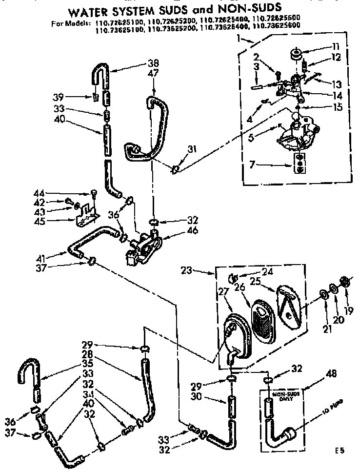 Kenmore 11073625100 water system suds and non-suds diagram