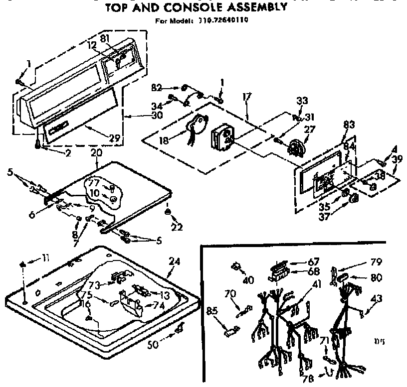 Kenmore 11072640110 top and console assembly diagram