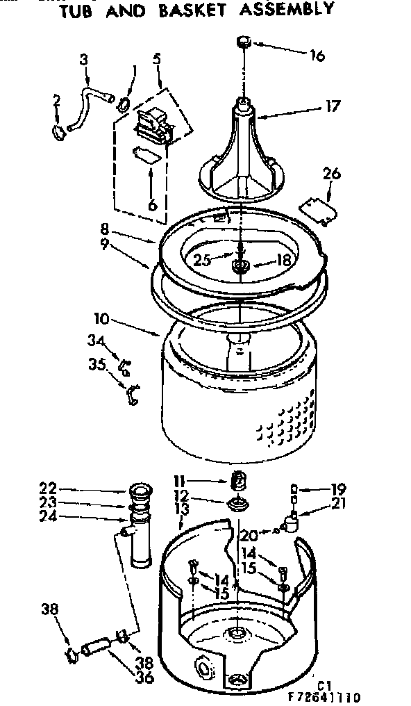 Kenmore 11072641110 tub and basket assembly diagram