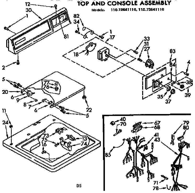 Kenmore 11072641110 top and console assembly diagram