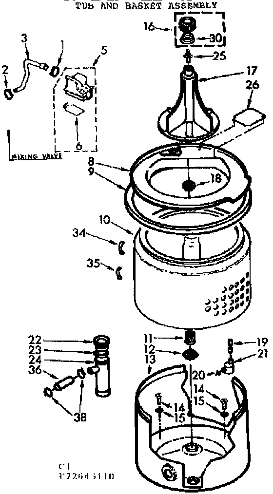 Kenmore 11072645110 tub and basket assembly diagram