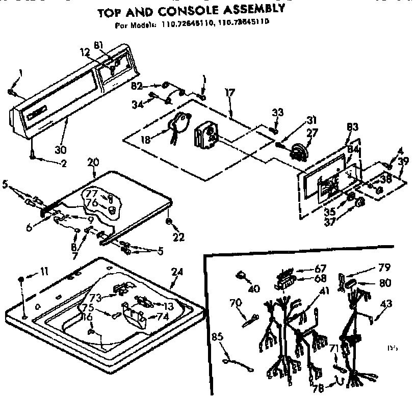 Kenmore 11072645110 top and console assembly diagram
