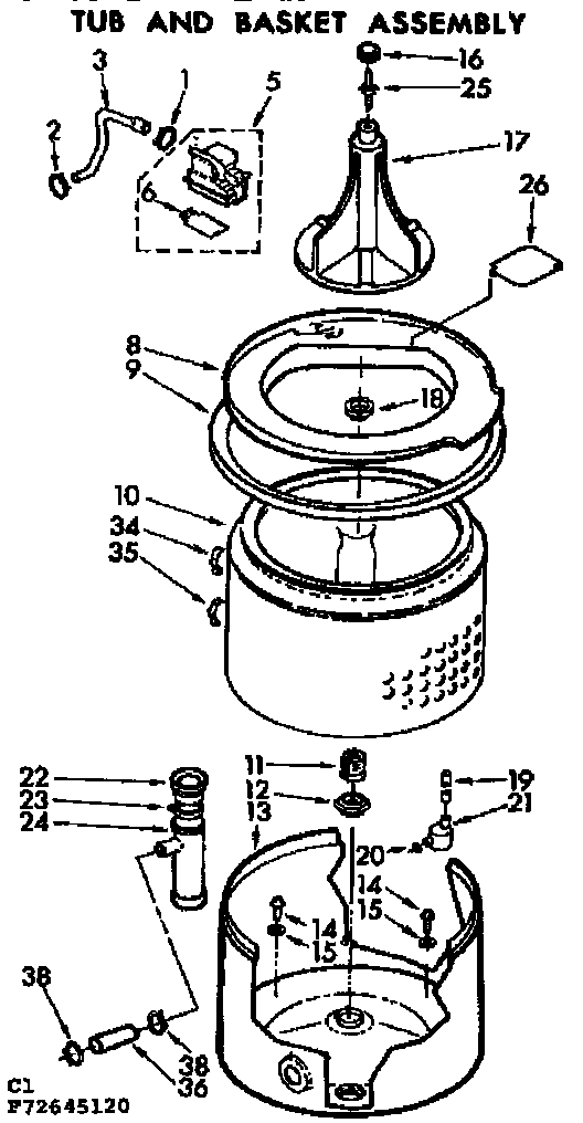 Kenmore 11072645120 tub and basket assembly diagram