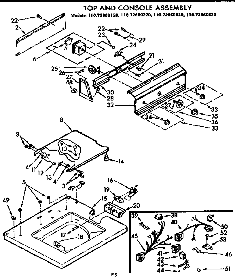 Kenmore 11072660420 top and console assembly diagram