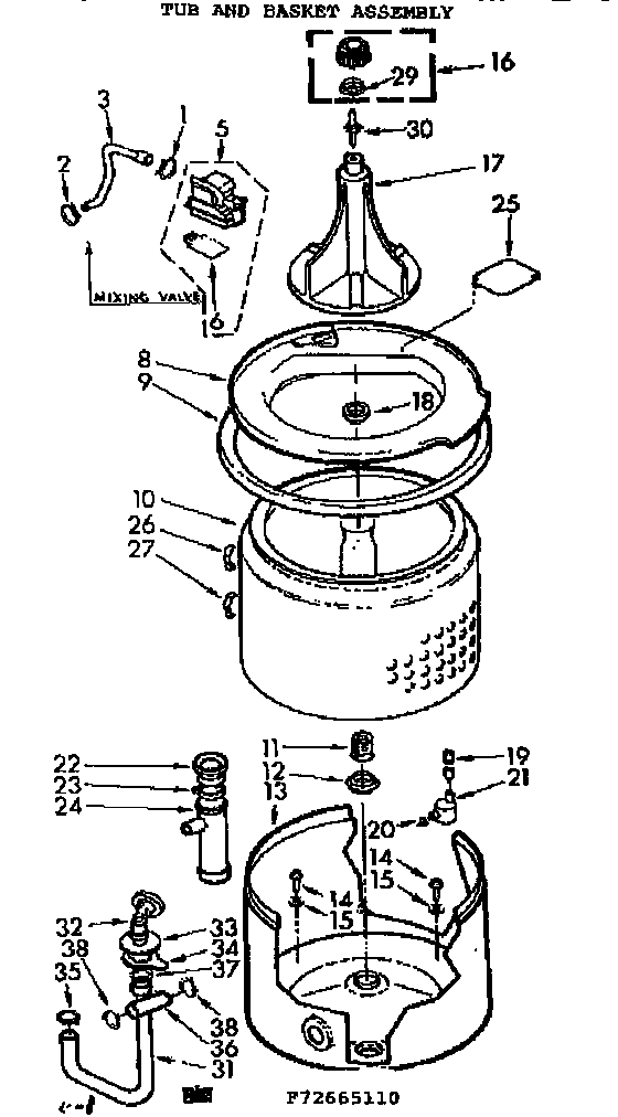 Kenmore 11072665610 tub and basket assembly diagram