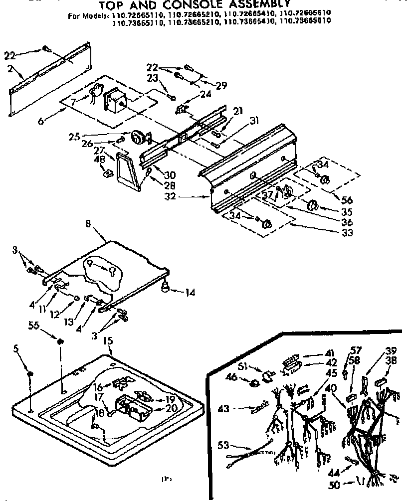 Kenmore 11072665610 top and console assembly diagram