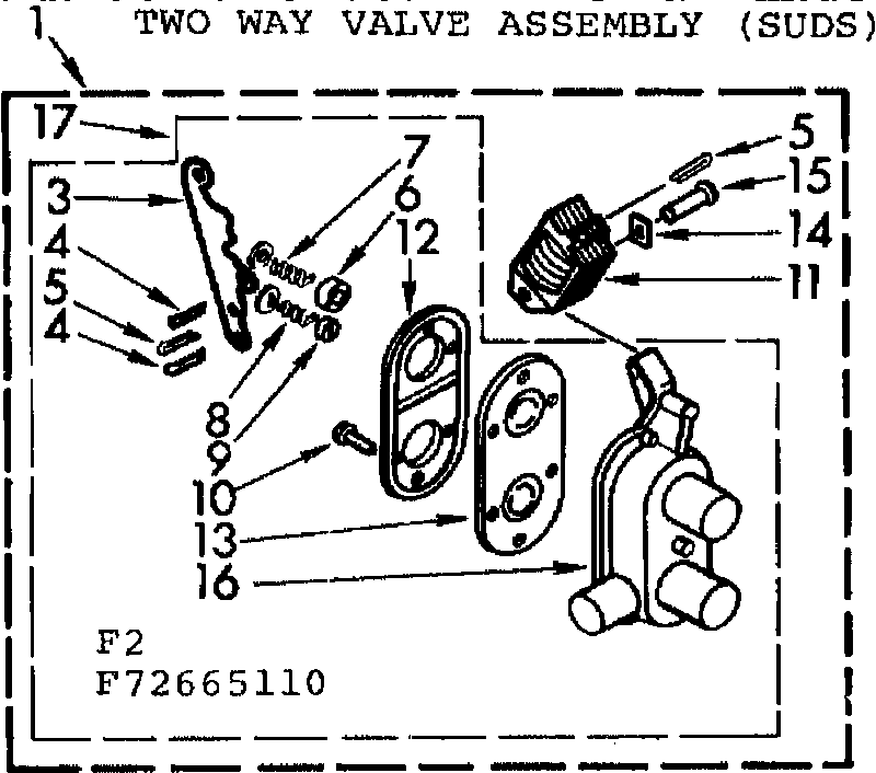 Kenmore 11072665610 two way valve assembly, suds diagram