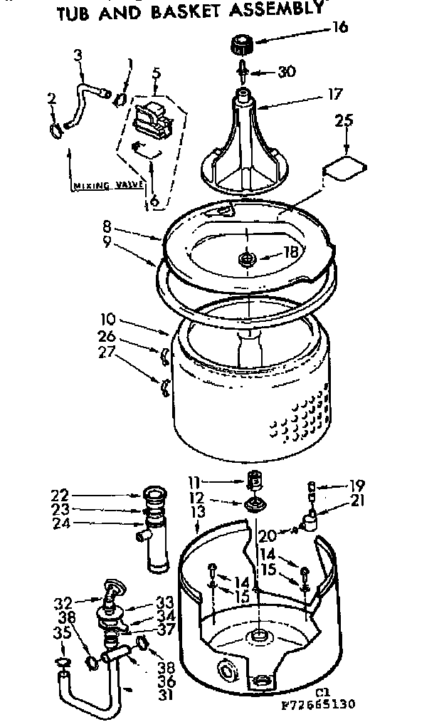 Kenmore 11073665630 tub and basket assembly diagram
