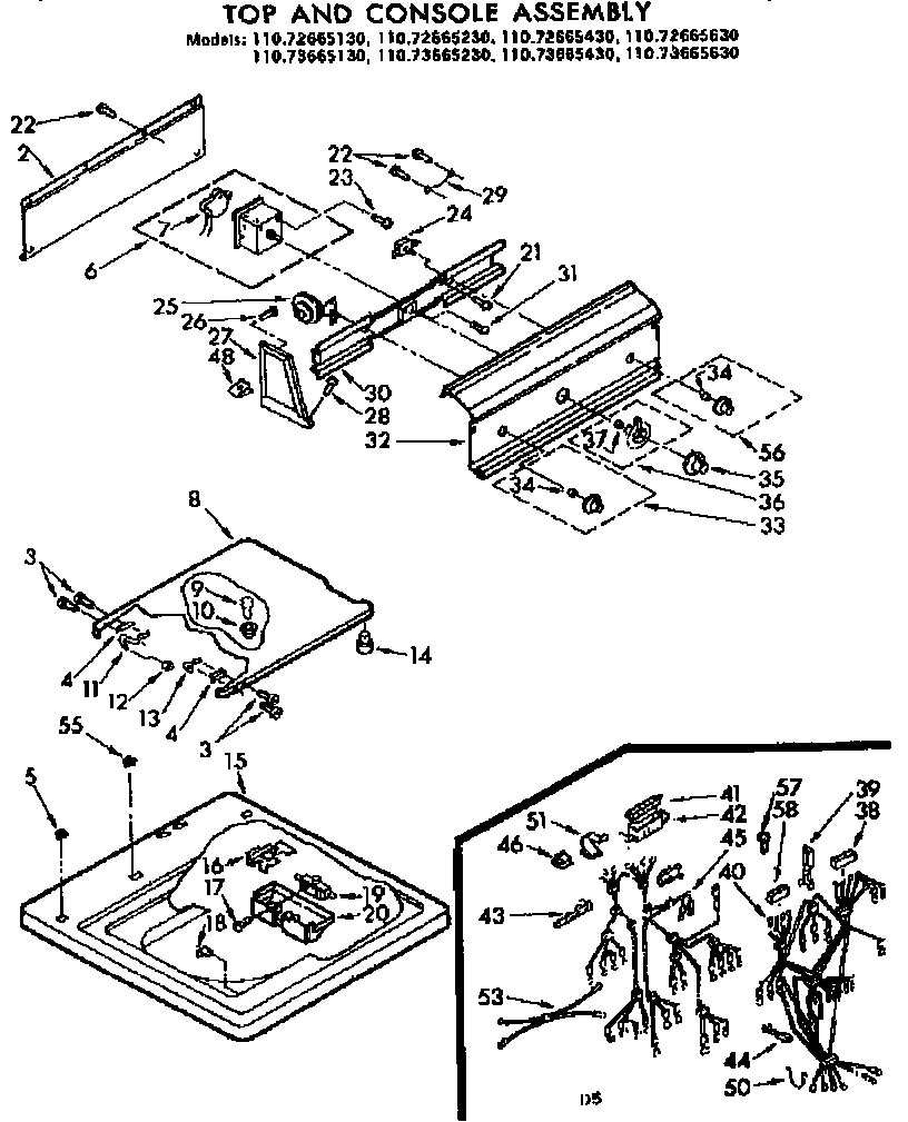 Kenmore 11073665630 top and console assembly diagram