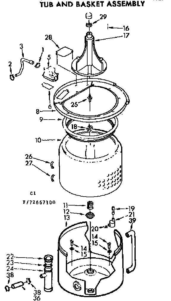 Kenmore 11073667100 tub and basket assembly diagram