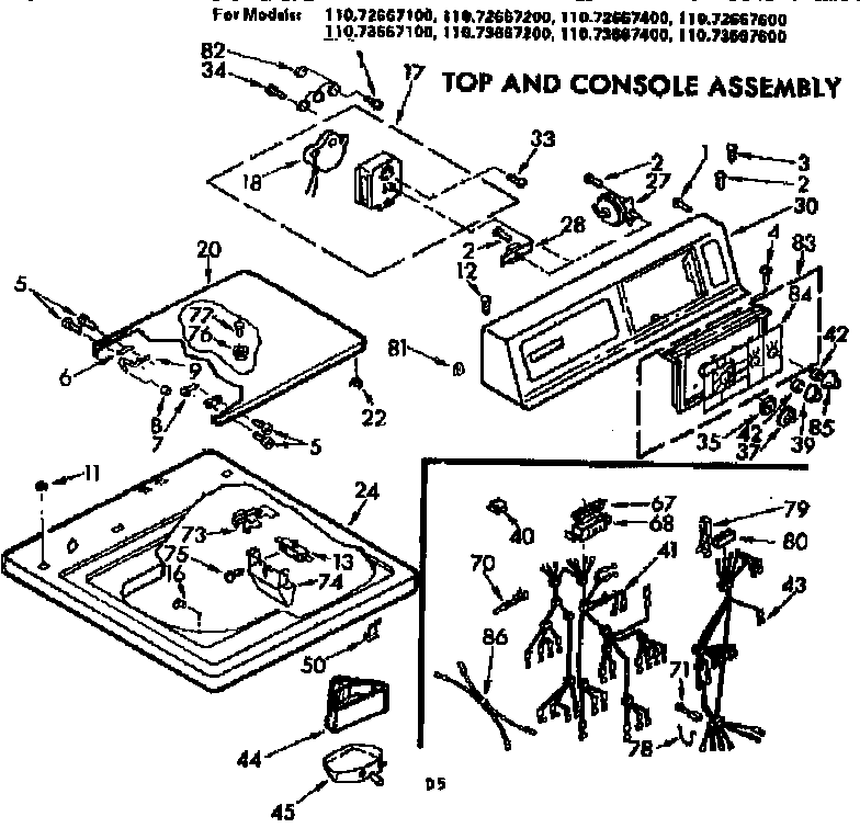Kenmore 11073667100 top and console assembly diagram